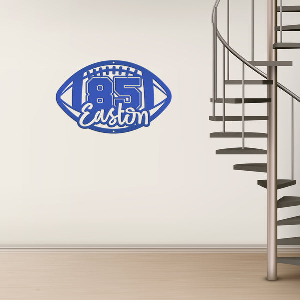 Football Sign Customized with Name and Number, Senior Night Gift Idea, Personalized Metal Wall Decor, Sports Themed Bedroom Decorations