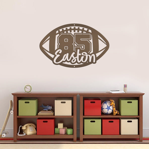 Football Sign Customized with Name and Number, Senior Night Gift Idea, Personalized Metal Wall Decor, Sports Themed Bedroom Decorations