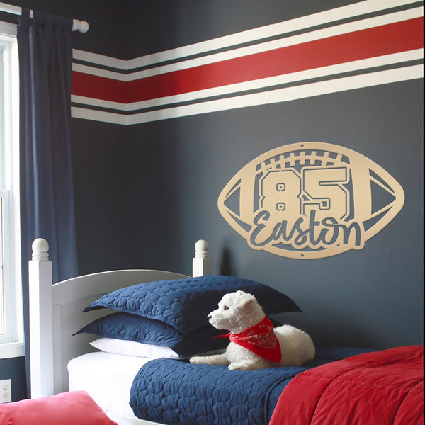 Football Sign Customized with Name and Number, Senior Night Gift Idea, Personalized Metal Wall Decor, Sports Themed Bedroom Decorations