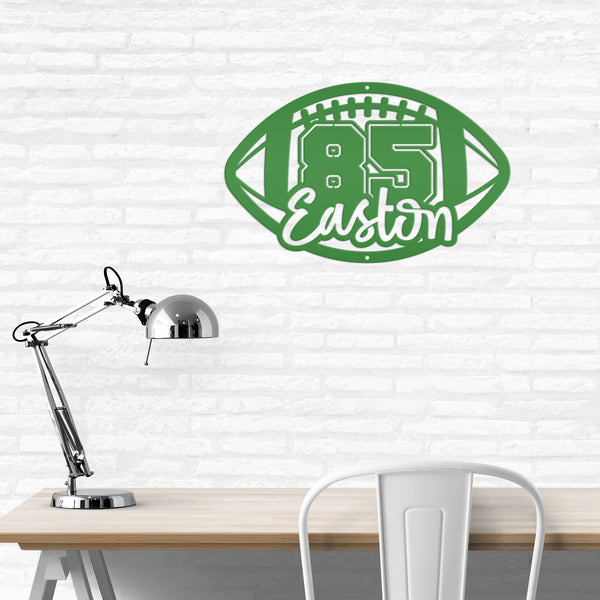 Football Sign Customized with Name and Number, Senior Night Gift Idea, Personalized Metal Wall Decor, Sports Themed Bedroom Decorations