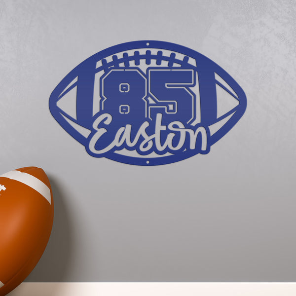 Football Sign Customized with Name and Number, Senior Night Gift Idea, Personalized Metal Wall Decor, Sports Themed Bedroom Decorations