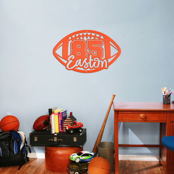 Football Sign Customized with Name and Number, Senior Night Gift Idea, Personalized Metal Wall Decor, Sports Themed Bedroom Decorations