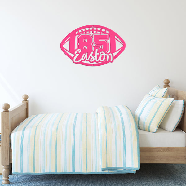 Football Sign Customized with Name and Number, Senior Night Gift Idea, Personalized Metal Wall Decor, Sports Themed Bedroom Decorations