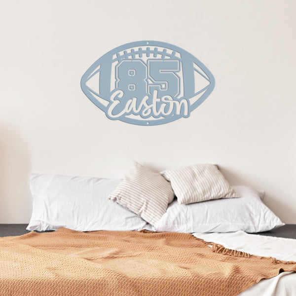 Football Sign Customized with Name and Number, Senior Night Gift Idea, Personalized Metal Wall Decor, Sports Themed Bedroom Decorations