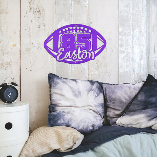 Football Sign Customized with Name and Number, Senior Night Gift Idea, Personalized Metal Wall Decor, Sports Themed Bedroom Decorations