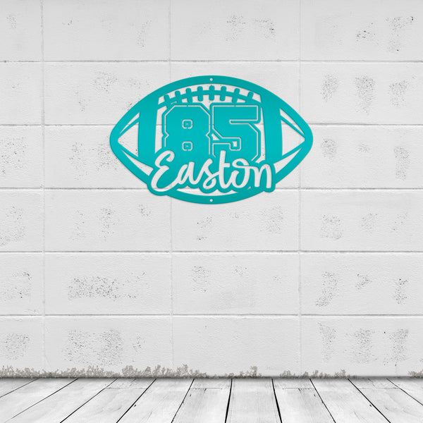 Football Sign Customized with Name and Number, Senior Night Gift Idea, Personalized Metal Wall Decor, Sports Themed Bedroom Decorations