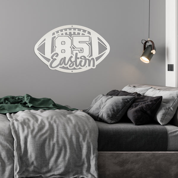 Football Sign Customized with Name and Number, Senior Night Gift Idea, Personalized Metal Wall Decor, Sports Themed Bedroom Decorations