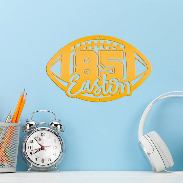 Football Sign Customized with Name and Number, Senior Night Gift Idea, Personalized Metal Wall Decor, Sports Themed Bedroom Decorations