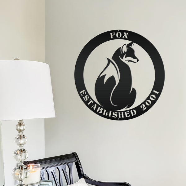 Personalized Fox Sign with Established Date, Fox Wall Decor, Fox Wall Art