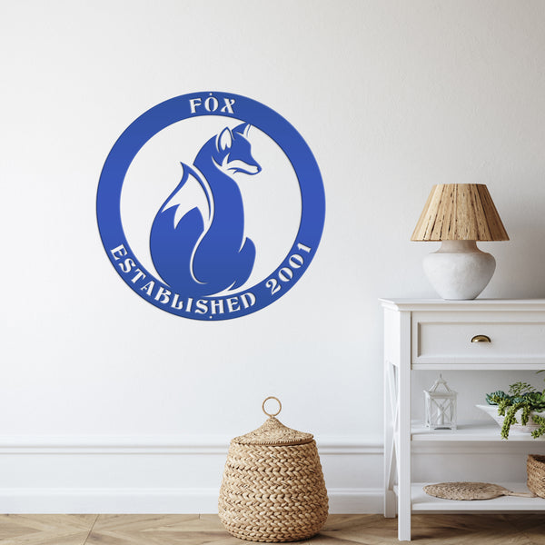 Personalized Fox Sign with Established Date, Fox Wall Decor, Fox Wall Art