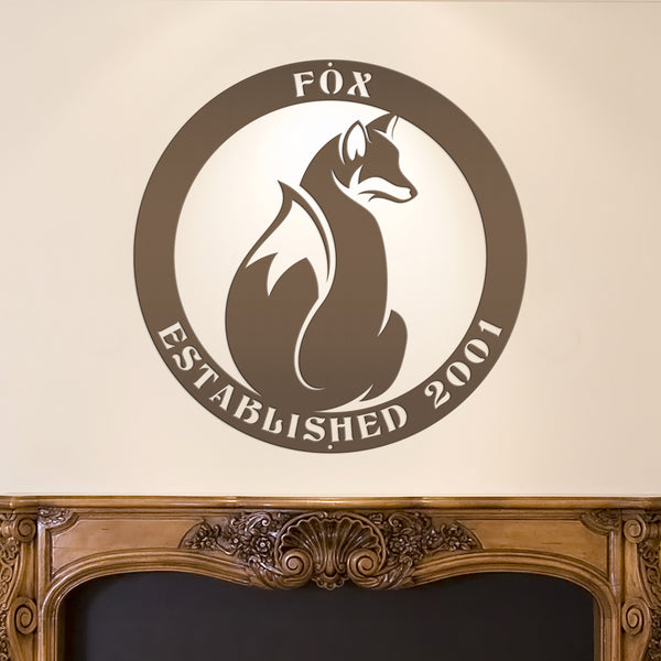 Personalized Fox Sign with Established Date, Fox Wall Decor, Fox Wall Art