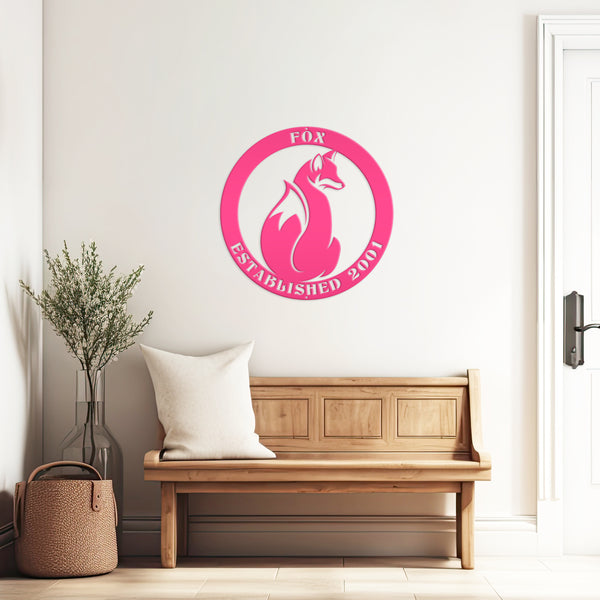 Personalized Fox Sign with Established Date, Fox Wall Decor, Fox Wall Art