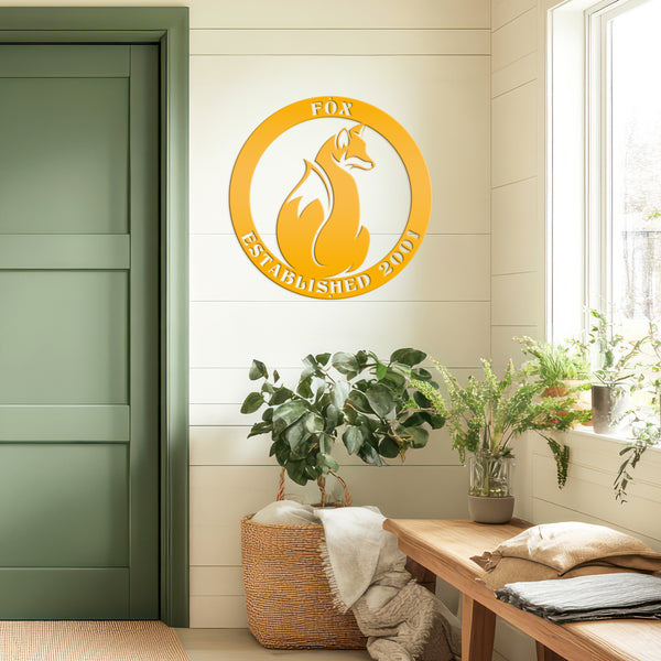 Personalized Fox Sign with Established Date, Fox Wall Decor, Fox Wall Art