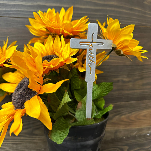 Faith Cross Metal Yard Stake - Easter/Christian Decor-Gravesite -Graveyard Memorial-Gift for Mom-Grandma