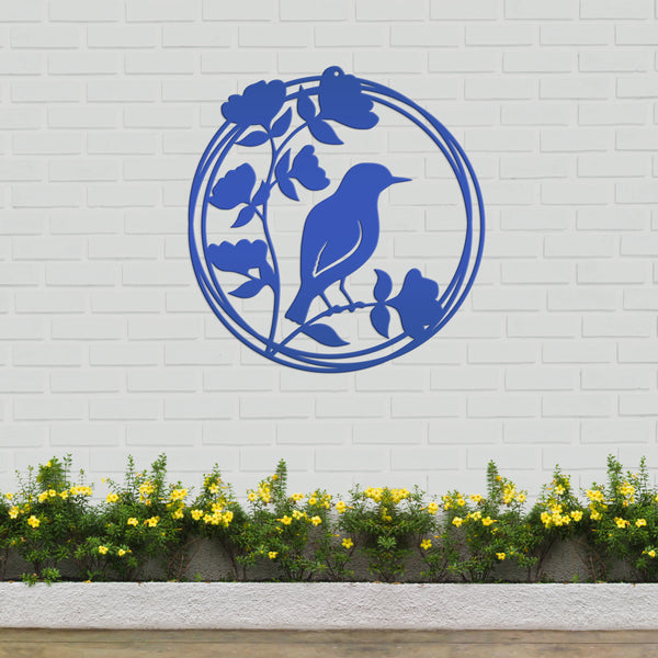 Round Decorative Flower Garden with Bird Metal Sign-Bird Lovers Wall Art-Bird Wall Hanging Sign