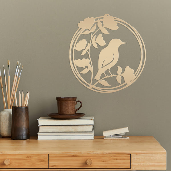 Round Decorative Flower Garden with Bird Metal Sign-Bird Lovers Wall Art-Bird Wall Hanging Sign