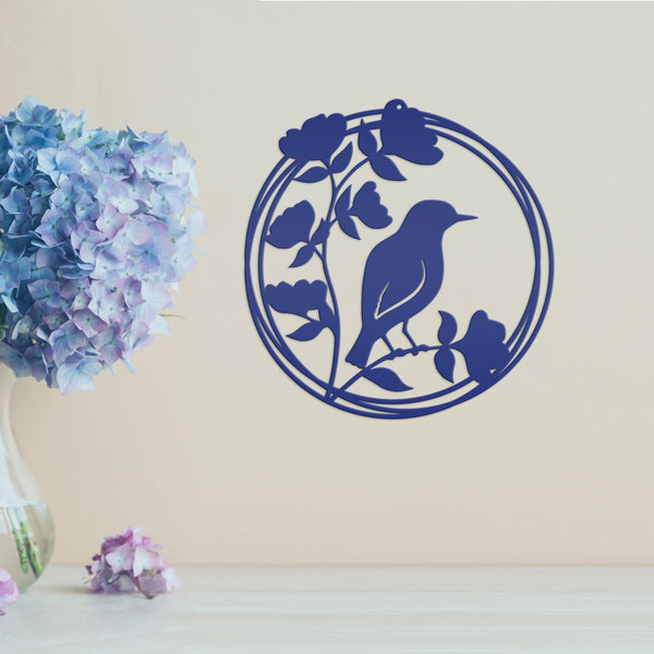 Round Decorative Flower Garden with Bird Metal Sign-Bird Lovers Wall Art-Bird Wall Hanging Sign