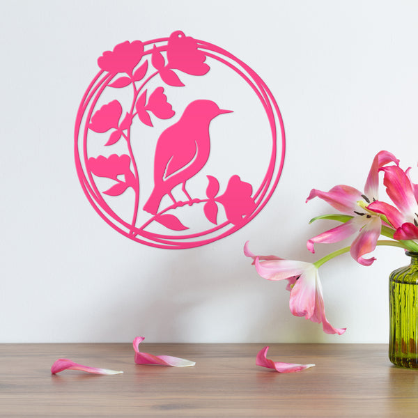 Round Decorative Flower Garden with Bird Metal Sign-Bird Lovers Wall Art-Bird Wall Hanging Sign