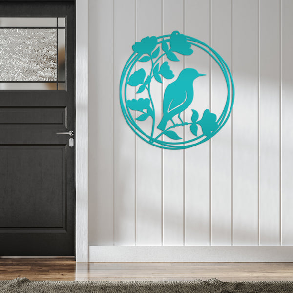 Round Decorative Flower Garden with Bird Metal Sign-Bird Lovers Wall Art-Bird Wall Hanging Sign