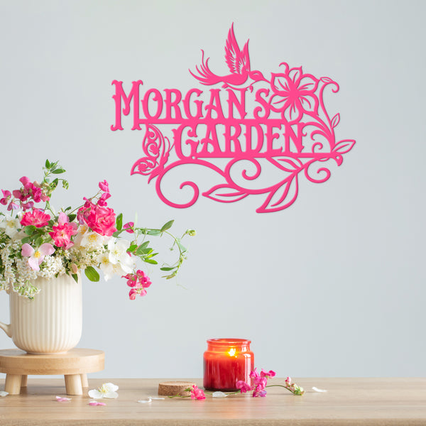 Personalized Garden Name Hummingbird Butterfly Flower Outdoor Garden Sign, Garden Wall Art & Decor, Gardener's Gift, Mother's Day Gift , Gift for Grandma, Garden Art, Greenhouse Garden Wall Hanging Art