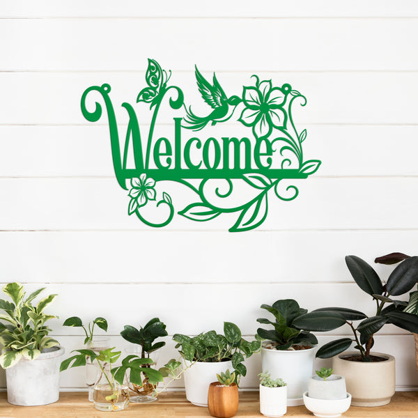 Flower Floral Garden with Butterflies and Hummingbird  Welcome Sign,Floral Wall Decor & Wall Art, Outdoor Floral Signs, Mother's Day Gift, Gift for Gardener, Mother's Day Gift, Gift for Grandma , Gardener Gift, Garden Art, Lawn Art