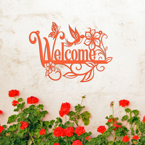 Flower Floral Garden with Butterflies and Hummingbird  Welcome Sign,Floral Wall Decor & Wall Art, Outdoor Floral Signs, Mother's Day Gift, Gift for Gardener, Mother's Day Gift, Gift for Grandma , Gardener Gift, Garden Art, Lawn Art