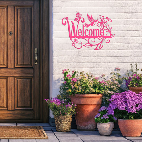 Flower Floral Garden with Butterflies and Hummingbird  Welcome Sign,Floral Wall Decor & Wall Art, Outdoor Floral Signs, Mother's Day Gift, Gift for Gardener, Mother's Day Gift, Gift for Grandma , Gardener Gift, Garden Art, Lawn Art