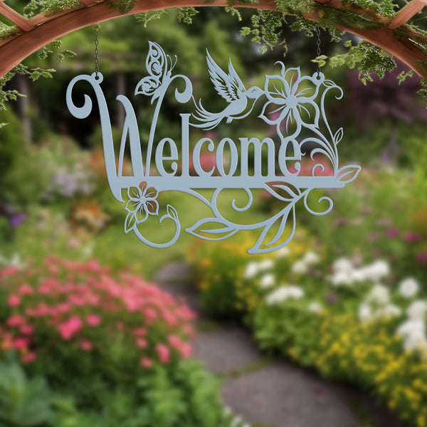 Flower Floral Garden with Butterflies and Hummingbird  Welcome Sign,Floral Wall Decor & Wall Art, Outdoor Floral Signs, Mother's Day Gift, Gift for Gardener, Mother's Day Gift, Gift for Grandma , Gardener Gift, Garden Art, Lawn Art