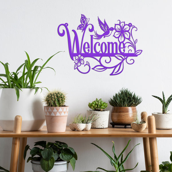 Flower Floral Garden with Butterflies and Hummingbird  Welcome Sign,Floral Wall Decor & Wall Art, Outdoor Floral Signs, Mother's Day Gift, Gift for Gardener, Mother's Day Gift, Gift for Grandma , Gardener Gift, Garden Art, Lawn Art