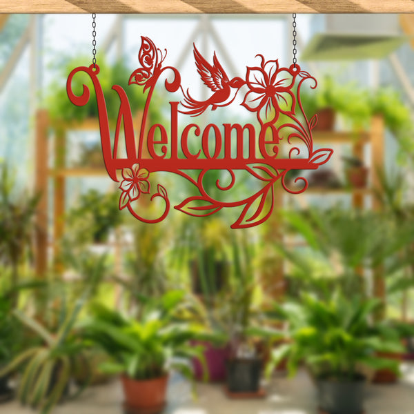 Flower Floral Garden with Butterflies and Hummingbird  Welcome Sign,Floral Wall Decor & Wall Art, Outdoor Floral Signs, Mother's Day Gift, Gift for Gardener, Mother's Day Gift, Gift for Grandma , Gardener Gift, Garden Art, Lawn Art