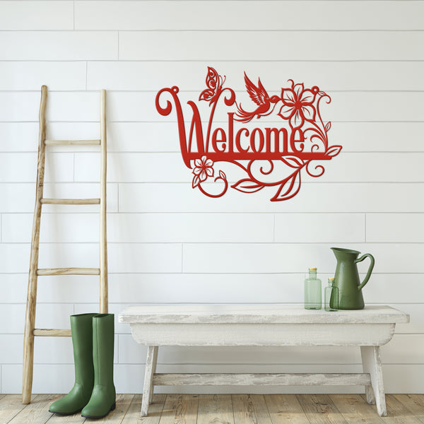 Flower Floral Garden with Butterflies and Hummingbird  Welcome Sign,Floral Wall Decor & Wall Art, Outdoor Floral Signs, Mother's Day Gift, Gift for Gardener, Mother's Day Gift, Gift for Grandma , Gardener Gift, Garden Art, Lawn Art