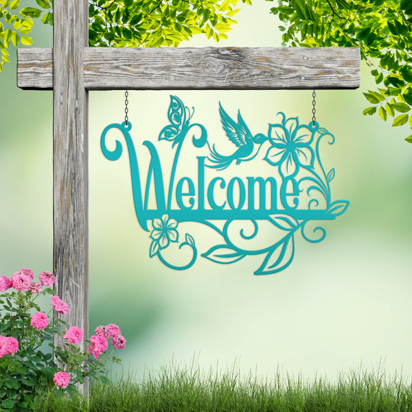 Flower Floral Garden with Butterflies and Hummingbird  Welcome Sign,Floral Wall Decor & Wall Art, Outdoor Floral Signs, Mother's Day Gift, Gift for Gardener, Mother's Day Gift, Gift for Grandma , Gardener Gift, Garden Art, Lawn Art