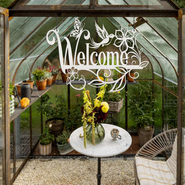 Flower Floral Garden with Butterflies and Hummingbird  Welcome Sign,Floral Wall Decor & Wall Art, Outdoor Floral Signs, Mother's Day Gift, Gift for Gardener, Mother's Day Gift, Gift for Grandma , Gardener Gift, Garden Art, Lawn Art