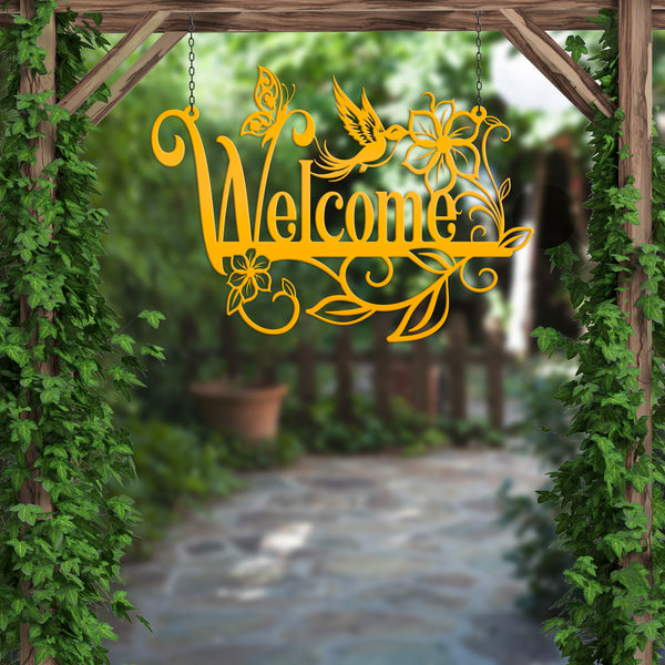 Flower Floral Garden with Butterflies and Hummingbird  Welcome Sign,Floral Wall Decor & Wall Art, Outdoor Floral Signs, Mother's Day Gift, Gift for Gardener, Mother's Day Gift, Gift for Grandma , Gardener Gift, Garden Art, Lawn Art