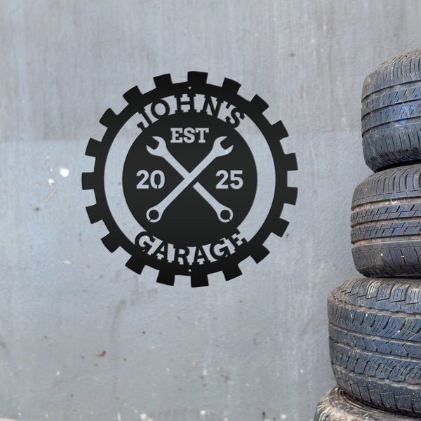 Personalized Gear Garage Name Metal Sign, Garage Metal Sign, Signs for Dad's Shop, Garage Metal Signs, Gift for Dad