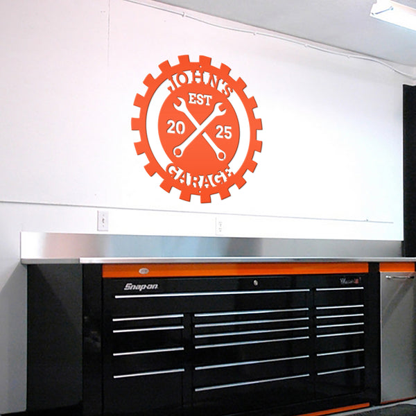 Personalized Gear Garage Name Metal Sign, Garage Metal Sign, Signs for Dad's Shop, Garage Metal Signs, Gift for Dad