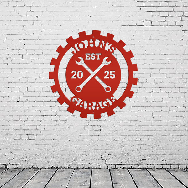 Personalized Gear Garage Name Metal Sign, Garage Metal Sign, Signs for Dad's Shop, Garage Metal Signs, Gift for Dad