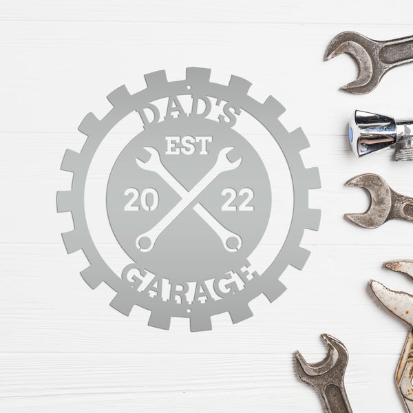 Personalized Gear Garage Name Metal Sign, Garage Metal Sign, Signs for Dad's Shop, Garage Metal Signs, Gift for Dad