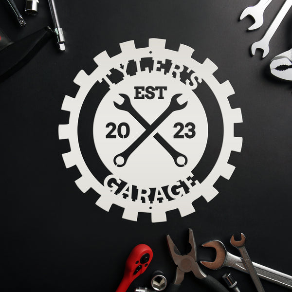 Personalized Gear Garage Name Metal Sign, Garage Metal Sign, Signs for Dad's Shop, Garage Metal Signs, Gift for Dad