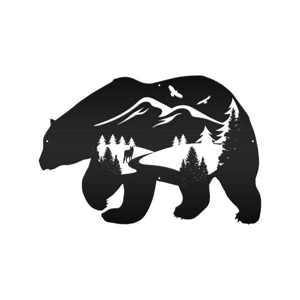 Bear Silhouette With Mountain Scene Metal Sign--Rustic Mountain Themed Cabin-Lodge Home Decor-Decor for Deer Cabin-Bear Themed Decor-Colorado Themed Cabin Decor