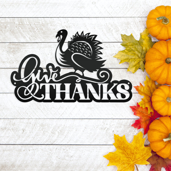 Give Thanks Turkey Metal Sign - Autumn Decor