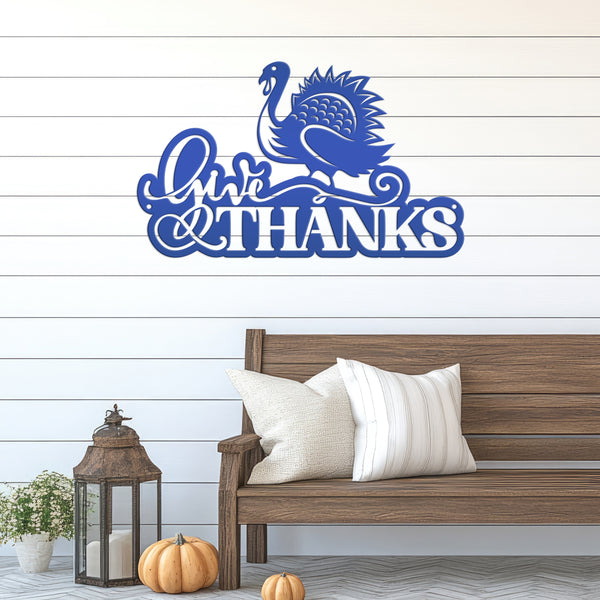 Give Thanks Turkey Metal Sign - Autumn Decor