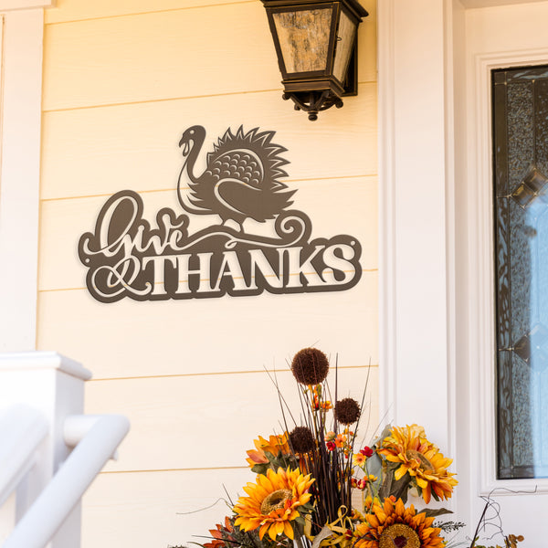 Give Thanks Turkey Metal Sign - Autumn Decor