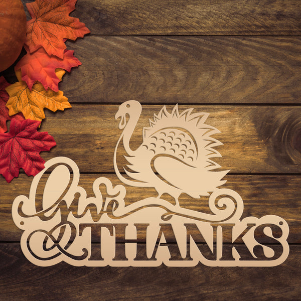 Give Thanks Turkey Metal Sign - Autumn Decor