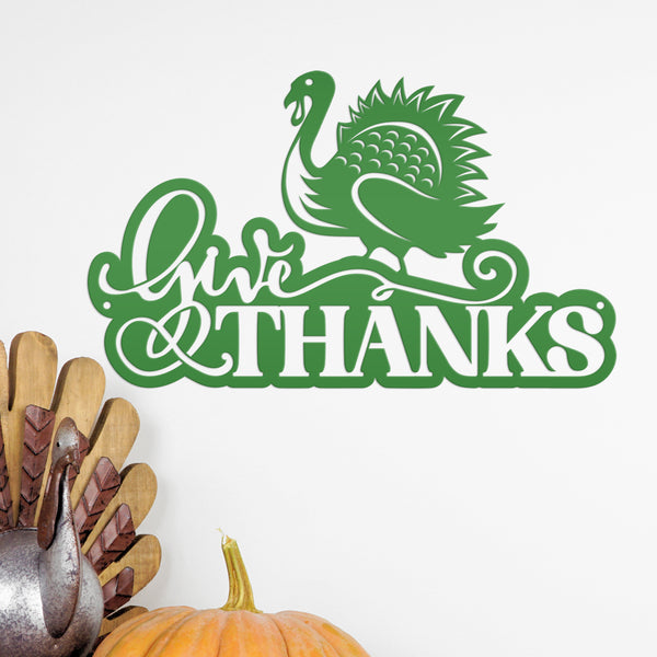 Give Thanks Turkey Metal Sign - Autumn Decor