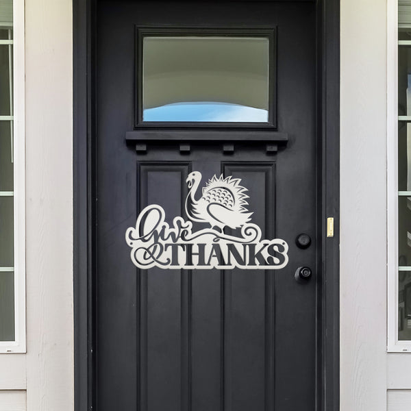 Give Thanks Turkey Metal Sign - Autumn Decor