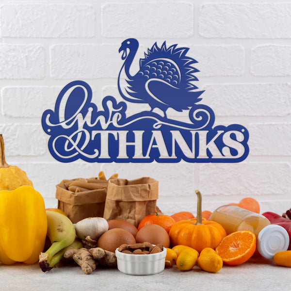 Give Thanks Turkey Metal Sign - Autumn Decor