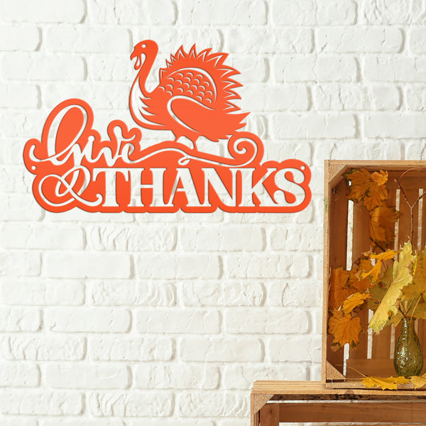 Give Thanks Turkey Metal Sign - Autumn Decor