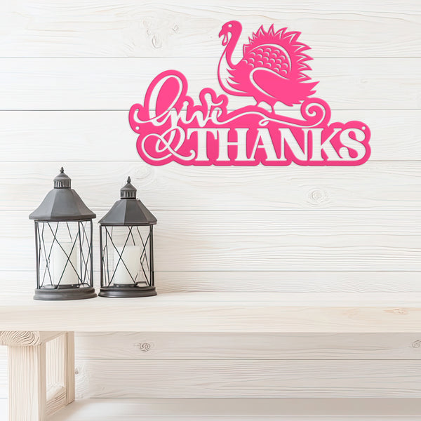 Give Thanks Turkey Metal Sign - Autumn Decor