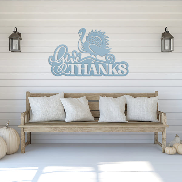 Give Thanks Turkey Metal Sign - Autumn Decor